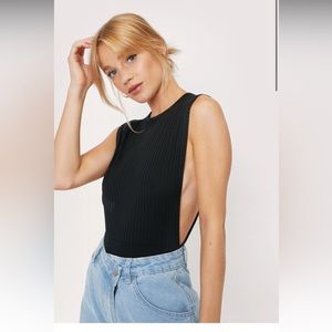 Nasty Gal Black Petite Recycled Deep Arm Hole Bodysuit